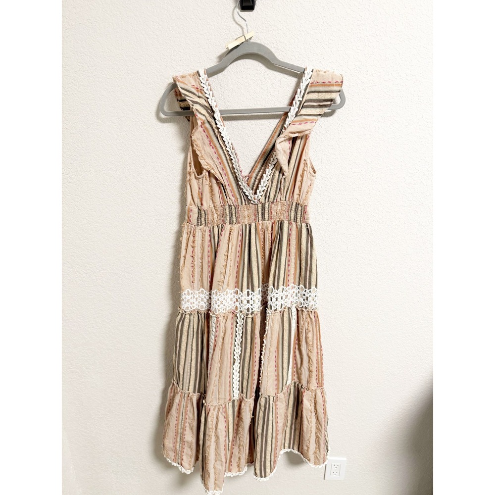 Hemant & Nandita Anthropologie Pixie Midi Dress Tiered Tassel V Neck Large - Picture 3 of 7